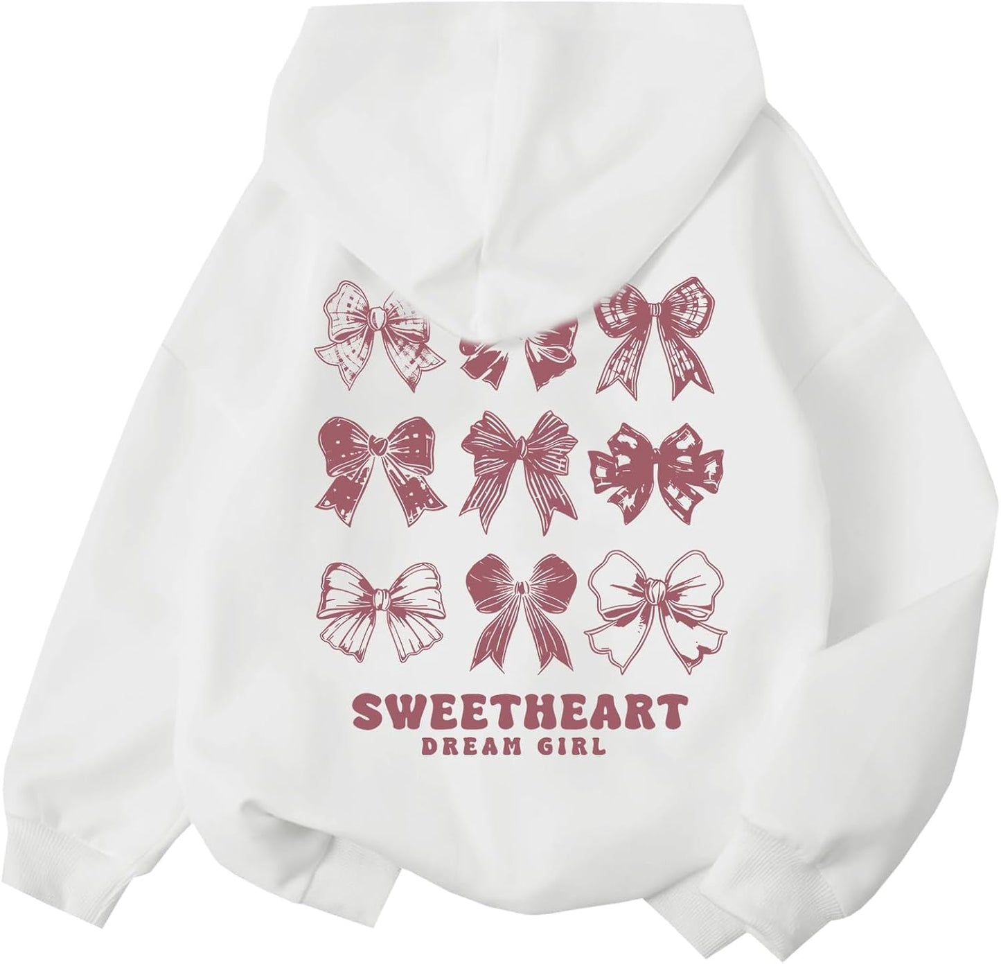 Girl's Cute Pink Bow Hoodie Aesthetic Preppy Sweatshirts Kids Casual Kawaii Bows Letter Graphic Hoodies Pullover Tops