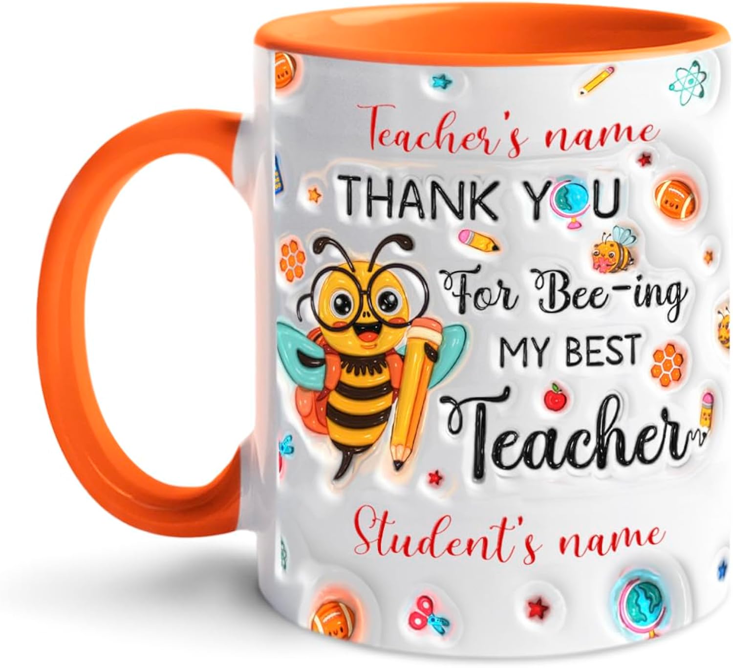 Personalized Teacher Mug - 11oz White Ceramic Accent Cup, Custom Name, Teaching Gift for Teachers Day