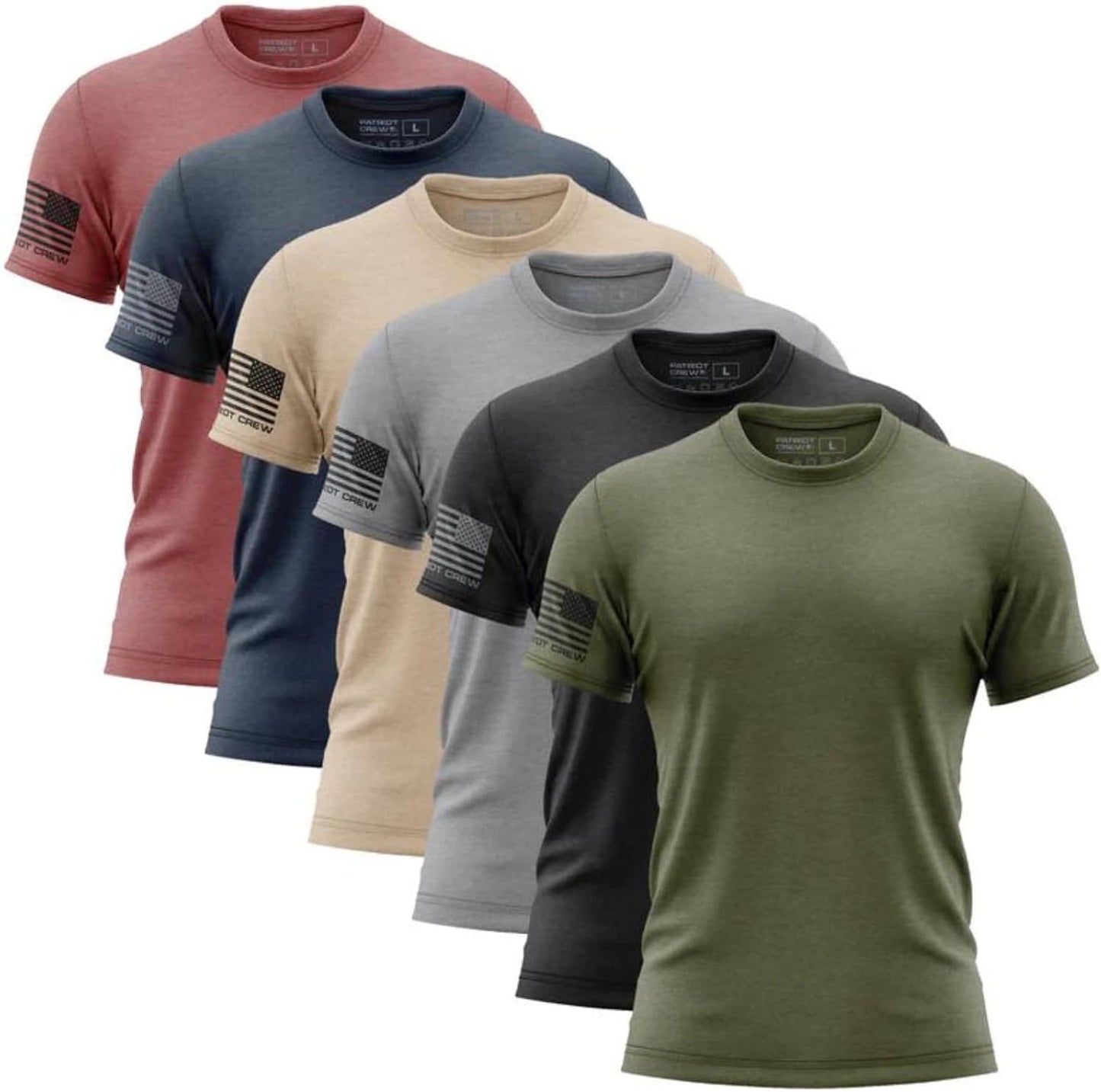 Men’s Standard Issue Flag T-Shirt, Patriotic American Graphic Tee, Soft Cotton Blend Crewneck (6-Pack)