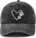 Dog Paw Print with Love Heart Hat for Women Men, Adjustable Embroidered Cotton Dog Lovers Baseball Cap
