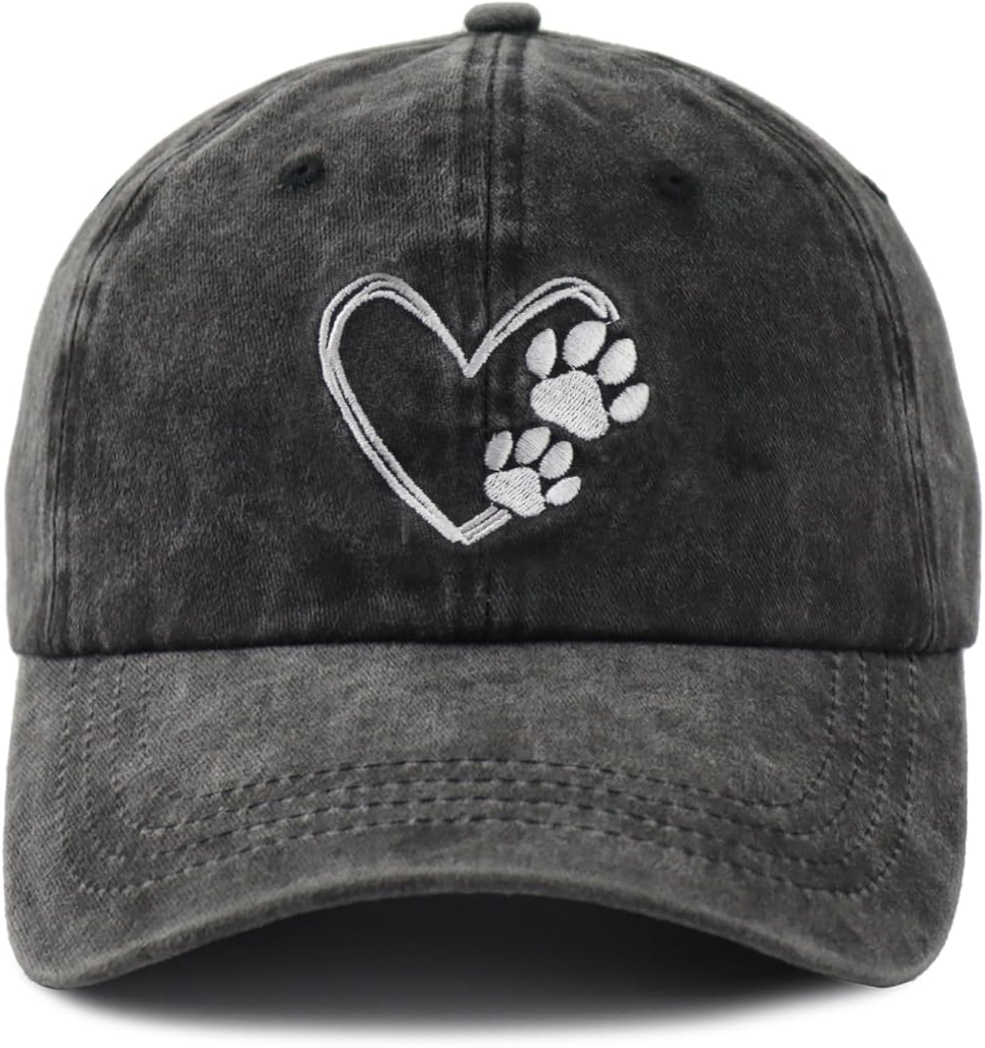 Dog Paw Print with Love Heart Hat for Women Men, Adjustable Embroidered Cotton Dog Lovers Baseball Cap