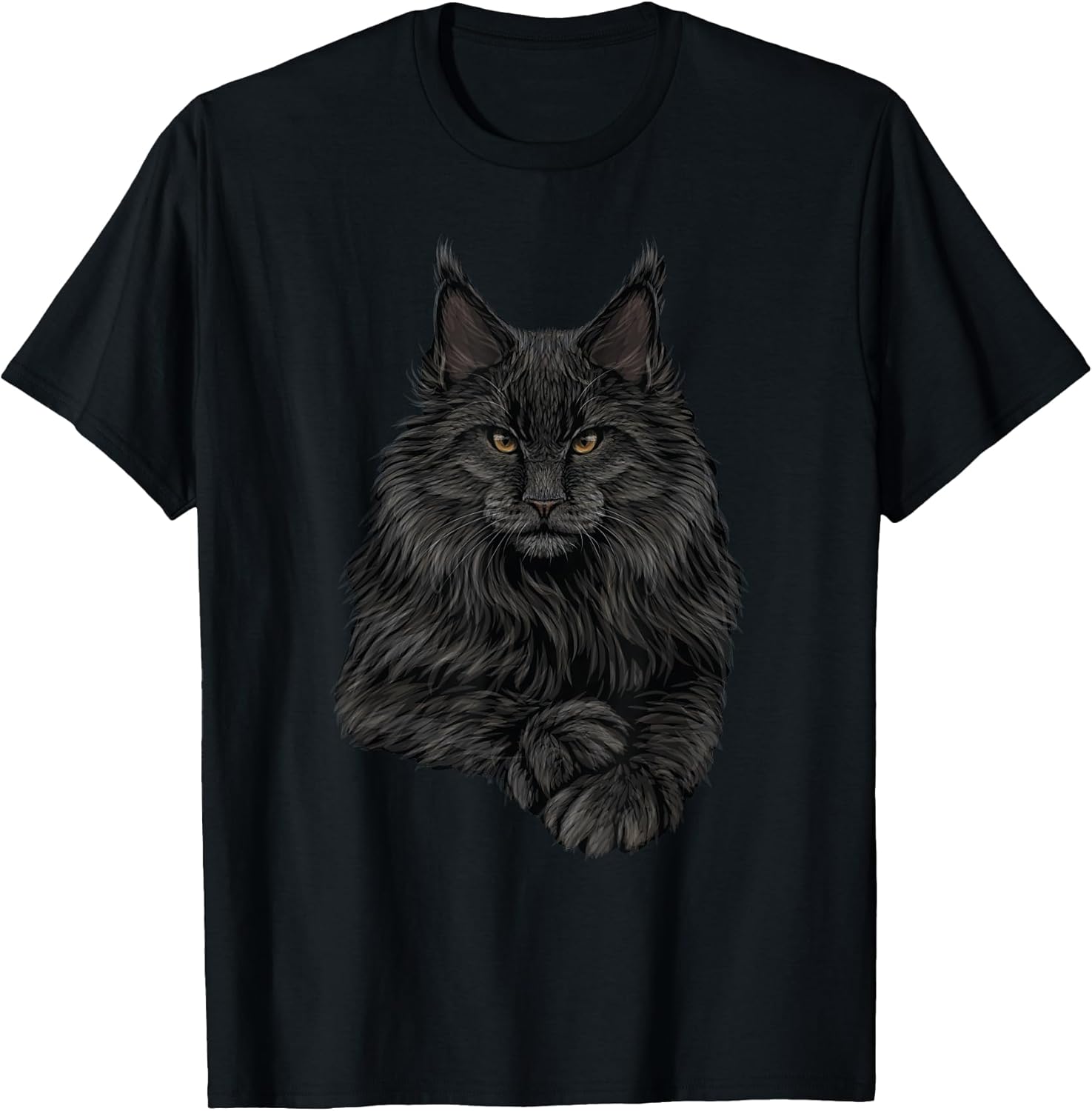 Realistic Cute Maine Coon cat Sitting for Lovers Animals T-Shirt