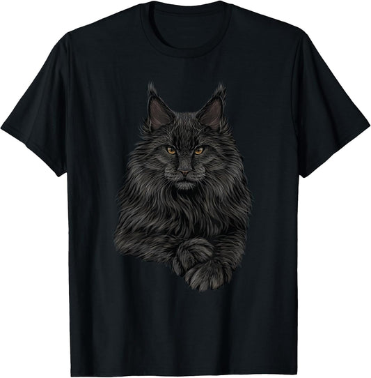 Realistic Cute Maine Coon cat Sitting for Lovers Animals T-Shirt