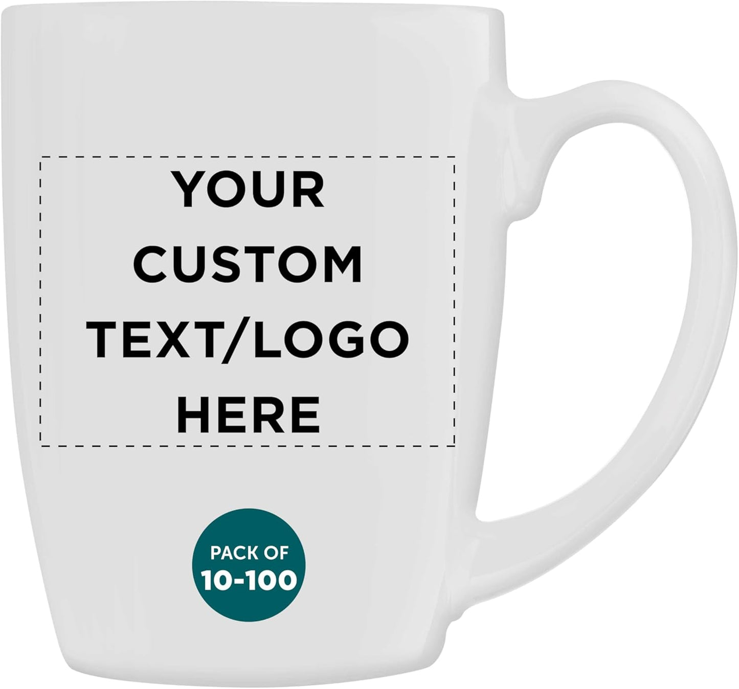 DISCOUNT PROMOS Custom Curved Java Coffee Mug 12 oz. Set of 10/50/100 - Personalized Bulk Pack - Stoneware Restaurant Cups - White