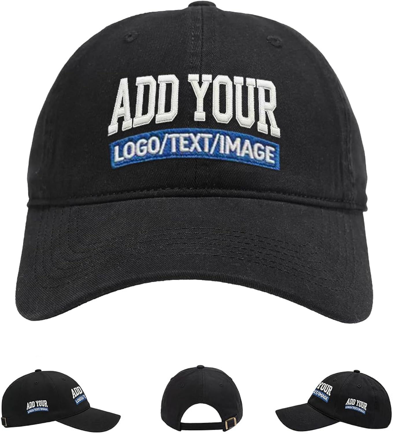 Custom Embroidered & Printed Hats for Men Women - Personalized Baseball Cap with Your Logo/Text, Vintage Dad Hat Style (Black)