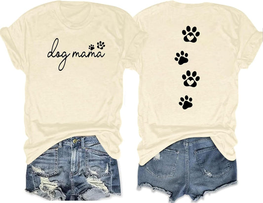 Mama Shirt Dog Mom Shirt Funny Dog Paw Graphic Letter Tee Shirts with Pockets Pets Lover Short Sleeve Tops