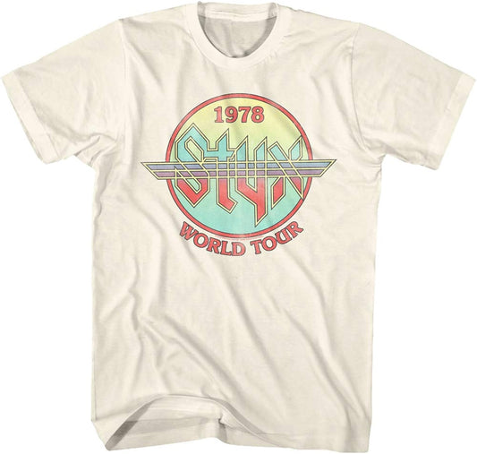 Styx Circle 1978 World Concert Tour Music American Rock Band Adult T-Shirt 70s Graphic Tee