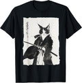 Samurai Cat Warrior Ink - Japanese Art Feline Katana T-Shirt