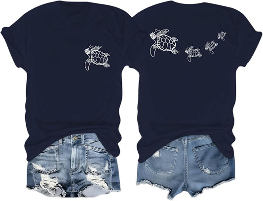 Cute Sea Turtle Shirts for Women Hawaiian T Shirt Aesthetic Preppy Ocean Beach Tshirt Funny Graphic Tees Casual Top