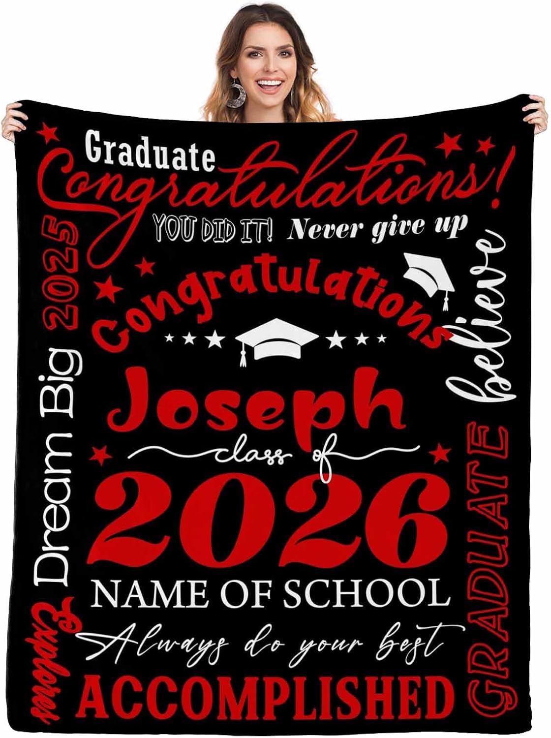 2026 Graduation Throw Blanket with Custom Name and School - Personalized Soft and Cozy Blanket Gift for Graduates
