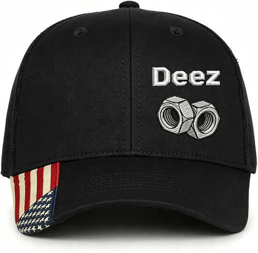 Deez Embroidered Premium Quality Adjustable Hat, Deez Nuts Funny Trucker Cap Breathable Mesh Design, Casual for Unisex