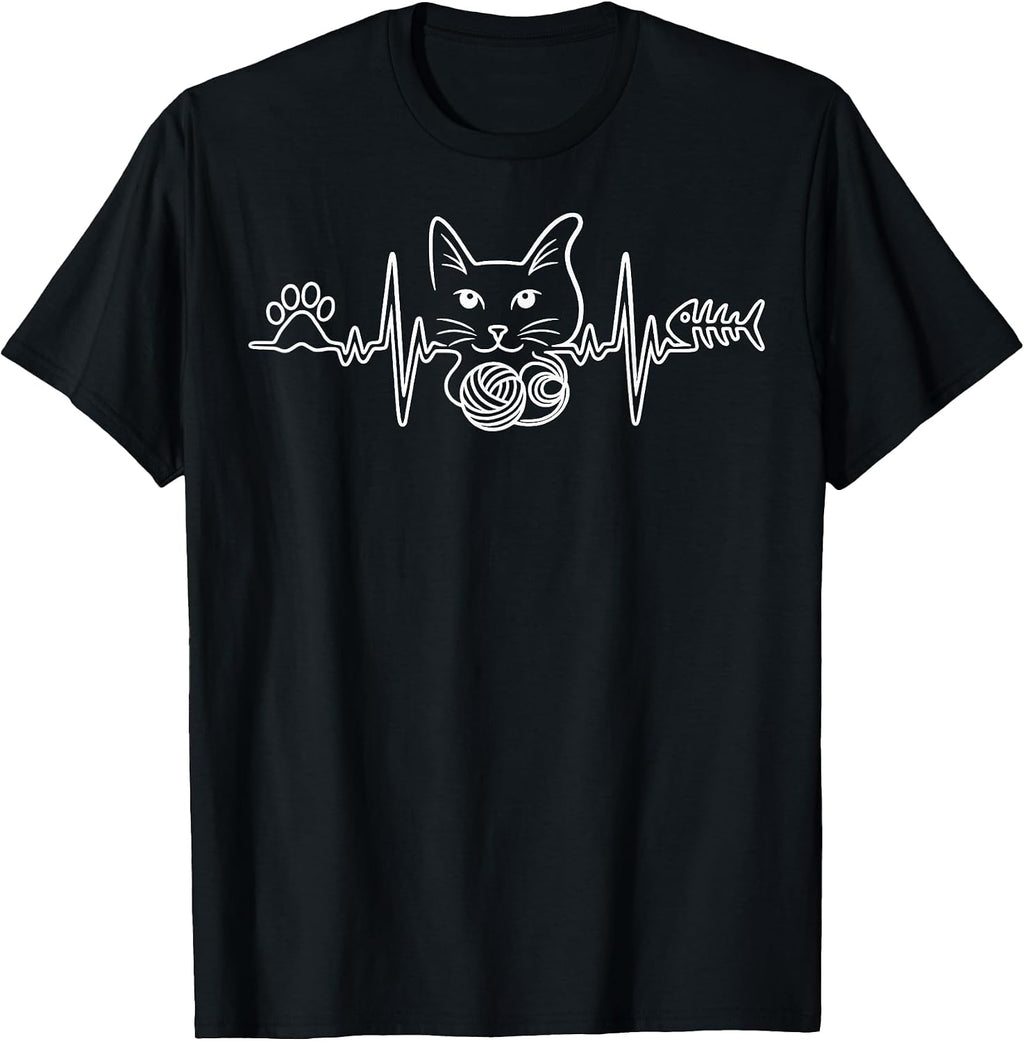Heartbeat Cat Funny Kitty Gift For Cat Mom Cat Dad Cat Lover T-Shirt