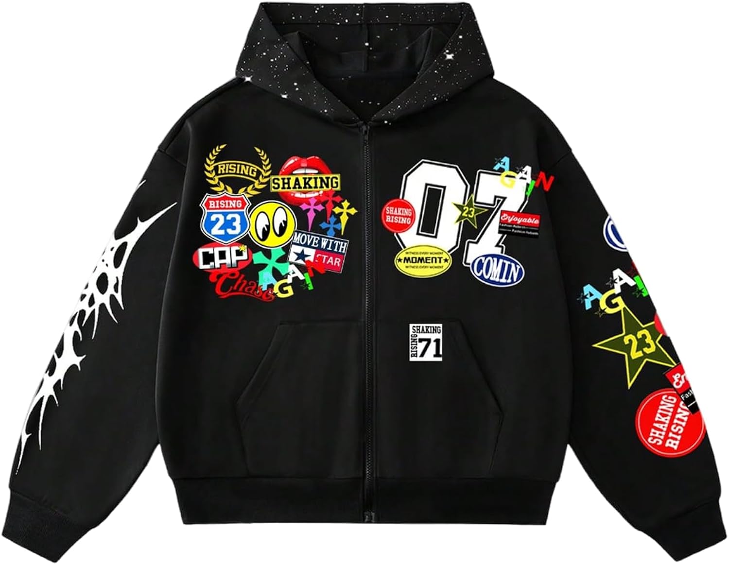 Men's Graphic Oversized Hoodies Y2k Zip Up Long Sleeve Hooded Sweatshirt Jacket Streetwear