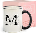 Monogram Ceramic Coffee Mugs, 11 oz Initial Drinking Cup with Gift Box, Unique Birthday Valentines Day Gifts for Women Wife Mothers Day Grandma Mom Aunt, M