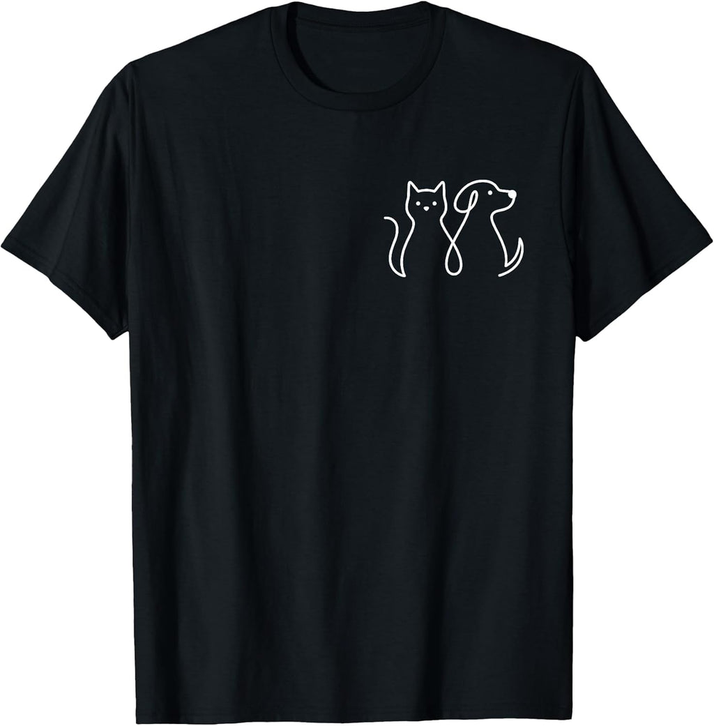 Cat and Dog Pocket Animal Lover Funny Pet Cute Cat Dog Art T-Shirt