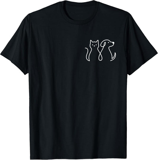 Cat and Dog Pocket Animal Lover Funny Pet Cute Cat Dog Art T-Shirt