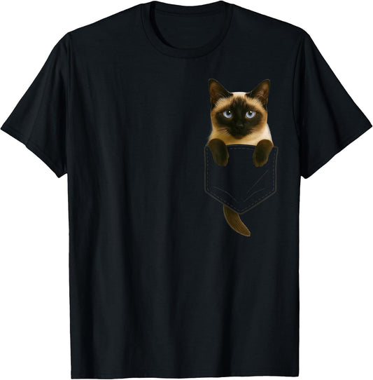 Siamese Cat Pocket Funny Gifts Cat Mom Cat Dad Cat Lover T-Shirt