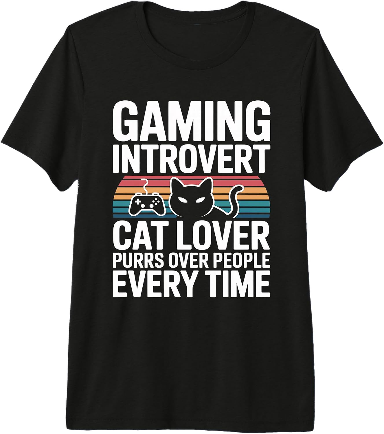 Cat Lover Gaming Introvert Retro Sunset
