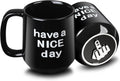 Funny Ceramic Coffee Mug Have a NICE Day Cup Black 16 Oz with handle for Adults, Christmas Gift, Party, Birthday, Flat bottom with warmer compatible, Novelty Mug