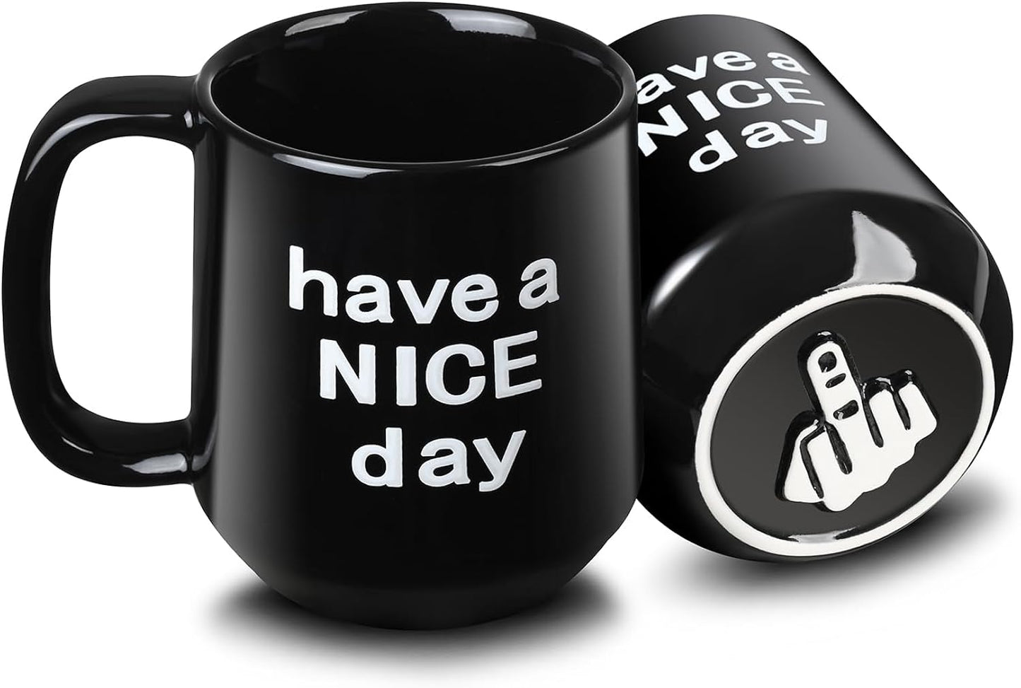 Funny Ceramic Coffee Mug Have a NICE Day Cup Black 16 Oz with handle for Adults, Christmas Gift, Party, Birthday, Flat bottom with warmer compatible, Novelty Mug