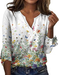 Womens Boho 3/4 Sleeve Tops Vintage Floral Shirt Summer Casual V Neck Blouses 2025 Fashion Graphic Tees