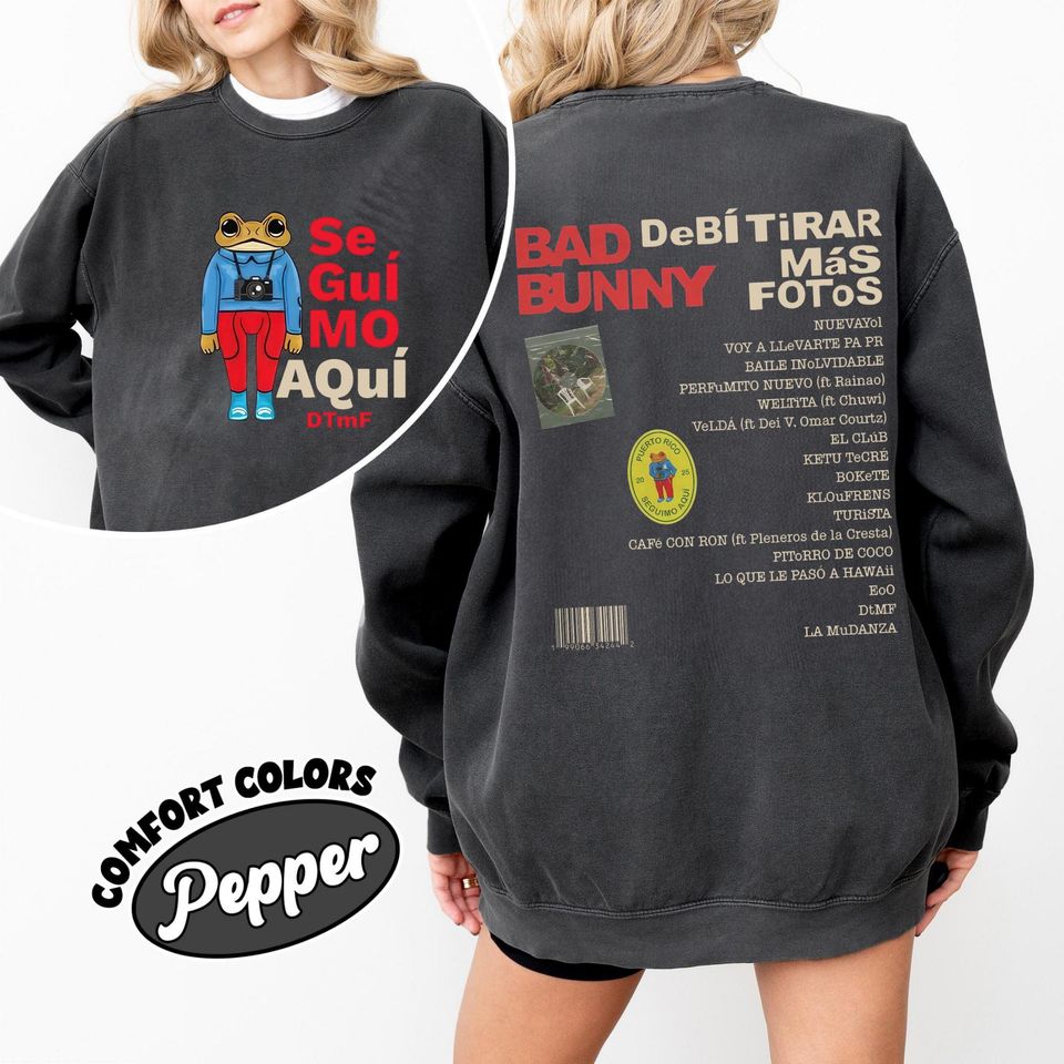Bad Bunny "Debi Tirar Mas Fotos" Double-Sided Sweatshirt for Kids - Stylish Black Bundle from DTMF Album, Perfect for Music Fans