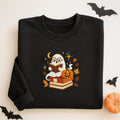 Embroidered Ghost Reading Sweatshirt - Halloween Fall Crewneck