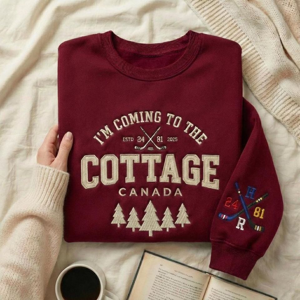 I'm Coming To The Cottage Embroidered Sweatshirt, Funny Cottage Sweatshirt, Romance Hockey Shirt, Cottage Life Tee, Hockey Fan Gift