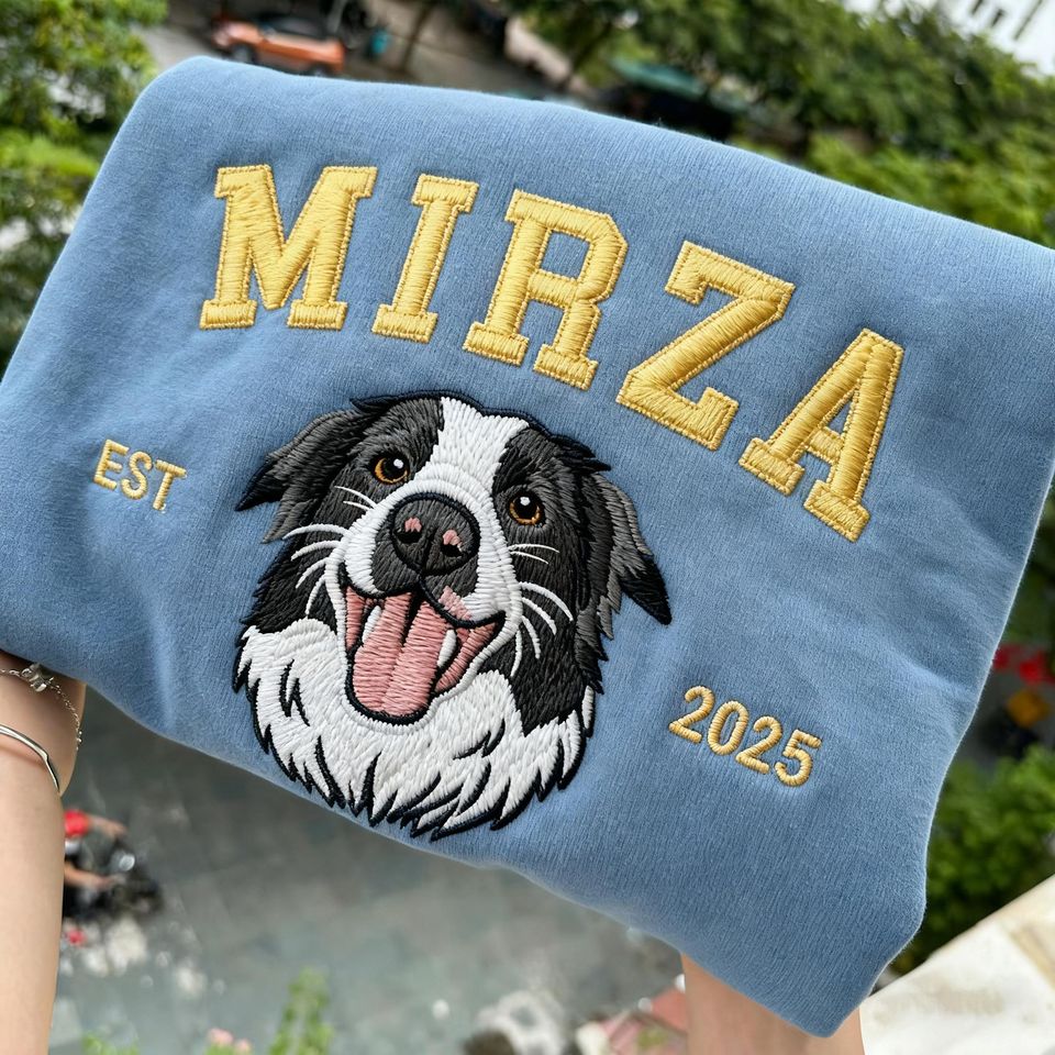 Pet Embroidered Sweatshirt, Embroidered Dog Hoodie, Custom Dog Face Embroidered Sweatshirt From Photo, Pet Lovers Gift, Gift For Mom