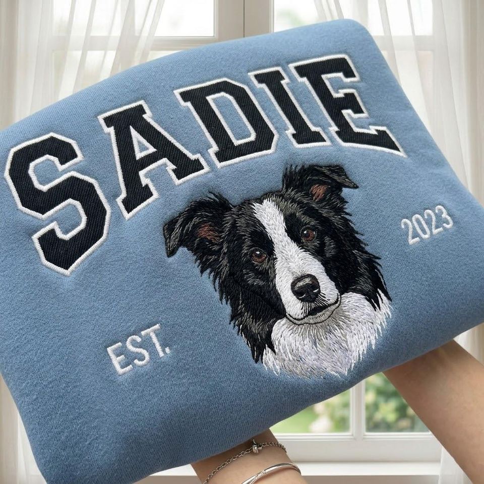 Embroidered Custom Dog Cat Sweatshirt, Personalized Pet Portrait Crewneck, Dog Mom Shirt, Memorial Gift, Animal Lover Shirt