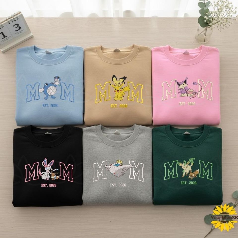 Custom PokeMom Embroidered Shirt, Mother's Day Gift, Birthday Gift For Mom, Pocket Beast, Personalized Anime Characters Sweatshirt