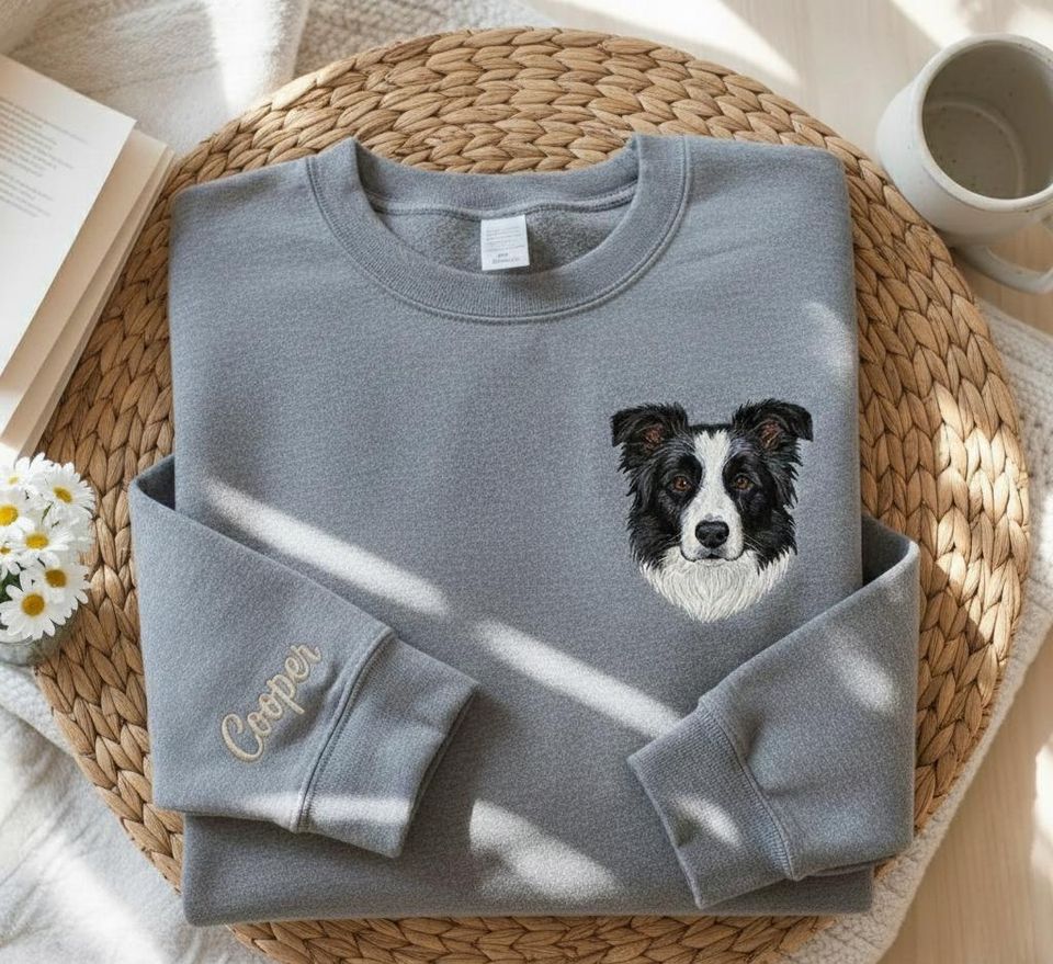 Custom Pet Portrait Embroidered Sweatshirt: Personalized Dog Shirt, Memorial Gift