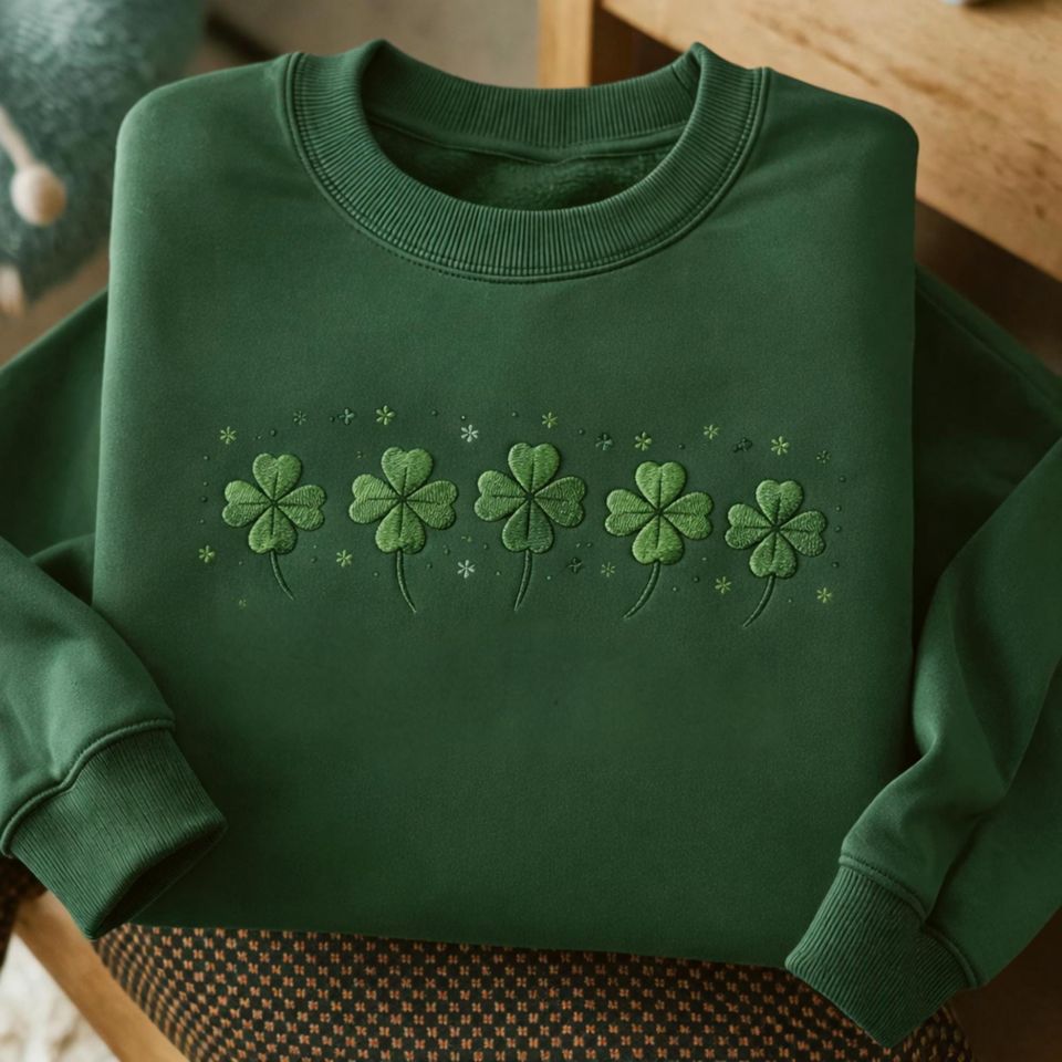 Embroidered Clover Sweatshirt, St. Patrick's Day Irish Shirt