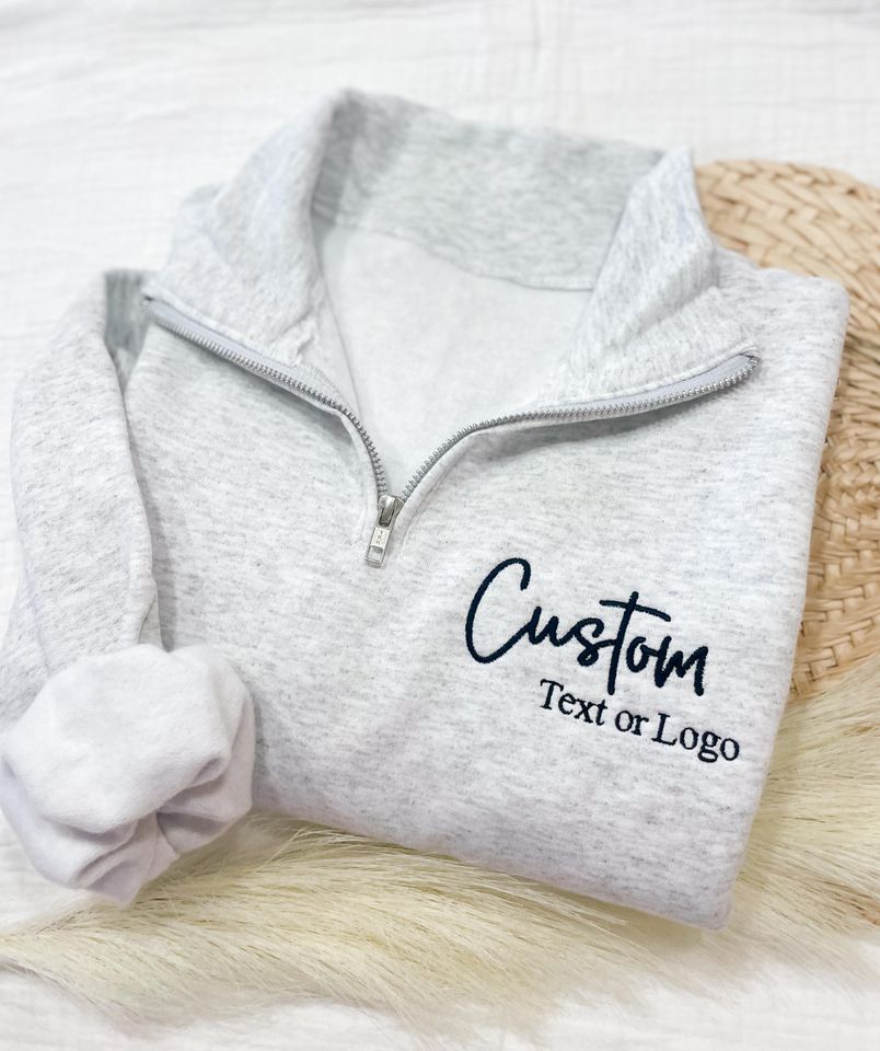 Custom Logo Quarter Zip Sweatshirt  Personalized Left Chest Embroidery for Team, Business, Bridal Parties, Events, or Everyday Wear