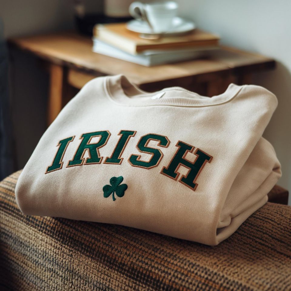 Embroidered Irish Sweatshirt, St. Patrick's Day Crewneck