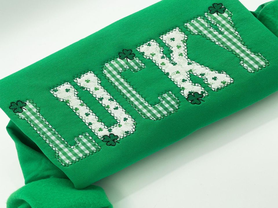 Embroidered Clover Sweatshirt, Lucky St Patricks Day Pullover
