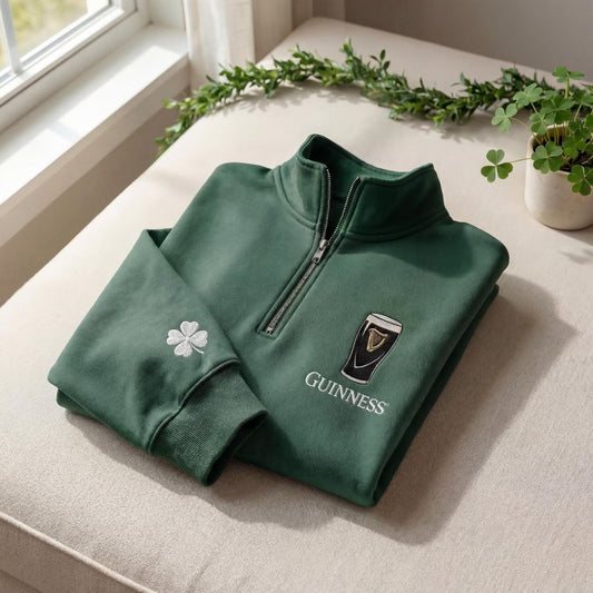 Embroidered Vitamin G Irish Beer Quarter Zip, St. Patricks Day Guinness-Inspired Pullover, Funny Drinking Gift