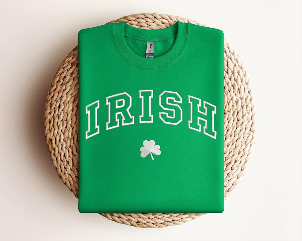 Embroidered Irish Clover Sweatshirt, St Patricks Day Tee