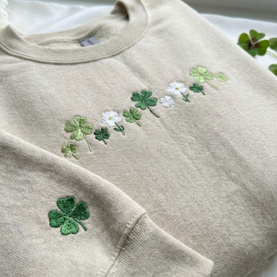 Embroidered Mini Shamrocks Sweatshirt, St Patrick's Day Irish Sweatshirt, Floral Shamrock Meadow Shirt, Irish Gift