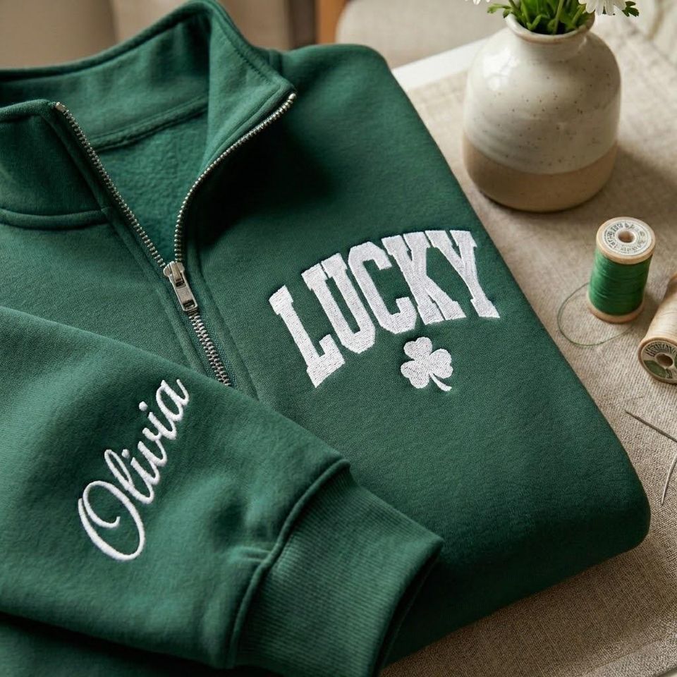 Embroidered Lucky Sweatshirt, Cute Shamrock Shirt, Irish Lucky Day Shirt, St Patricks Day Crewneck, Woman Gift