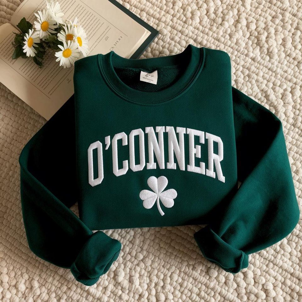 Embroidered Custom Shamrock Sweatshirt, Personalized St Patrick's Day Gift