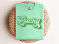 Lucky Embroidered Sweatshirt, St Patricks Day Script Shirt, Green Lucky Embroidery Hoodie Tee
