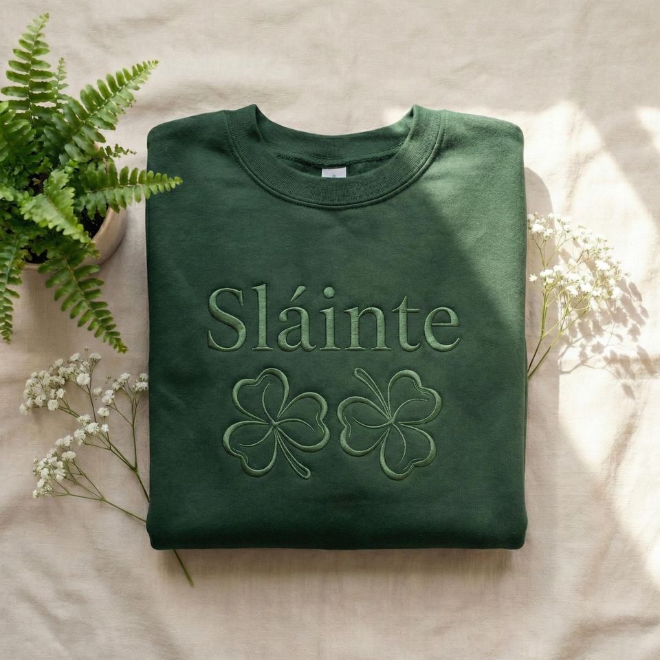 Embroidered Slainte Shamrock Sweatshirt, Irish St Patricks Day
