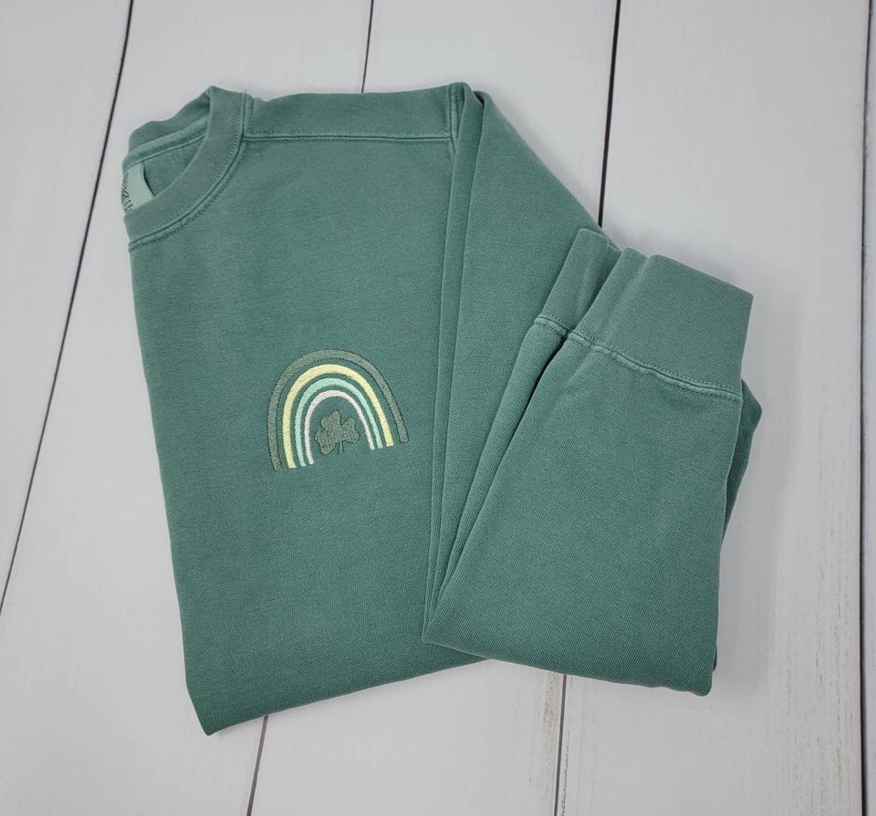 Embroidered Rainbow Shamrock Sweatshirt - Comfort Colors St. Patrick's Day Tee