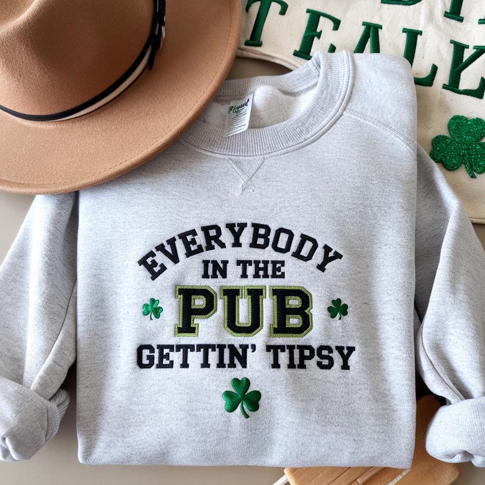 Embroidered St. Patrick's Day Sweatshirt, Funny Pub Design
