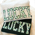 Lucky Sweatshirt, St Patty's Embroidered Sweatshirt, Shamrock Sweatshirt, Irish Four Leaf Clover Crewneck, St Patrick's Day Sweatshirt