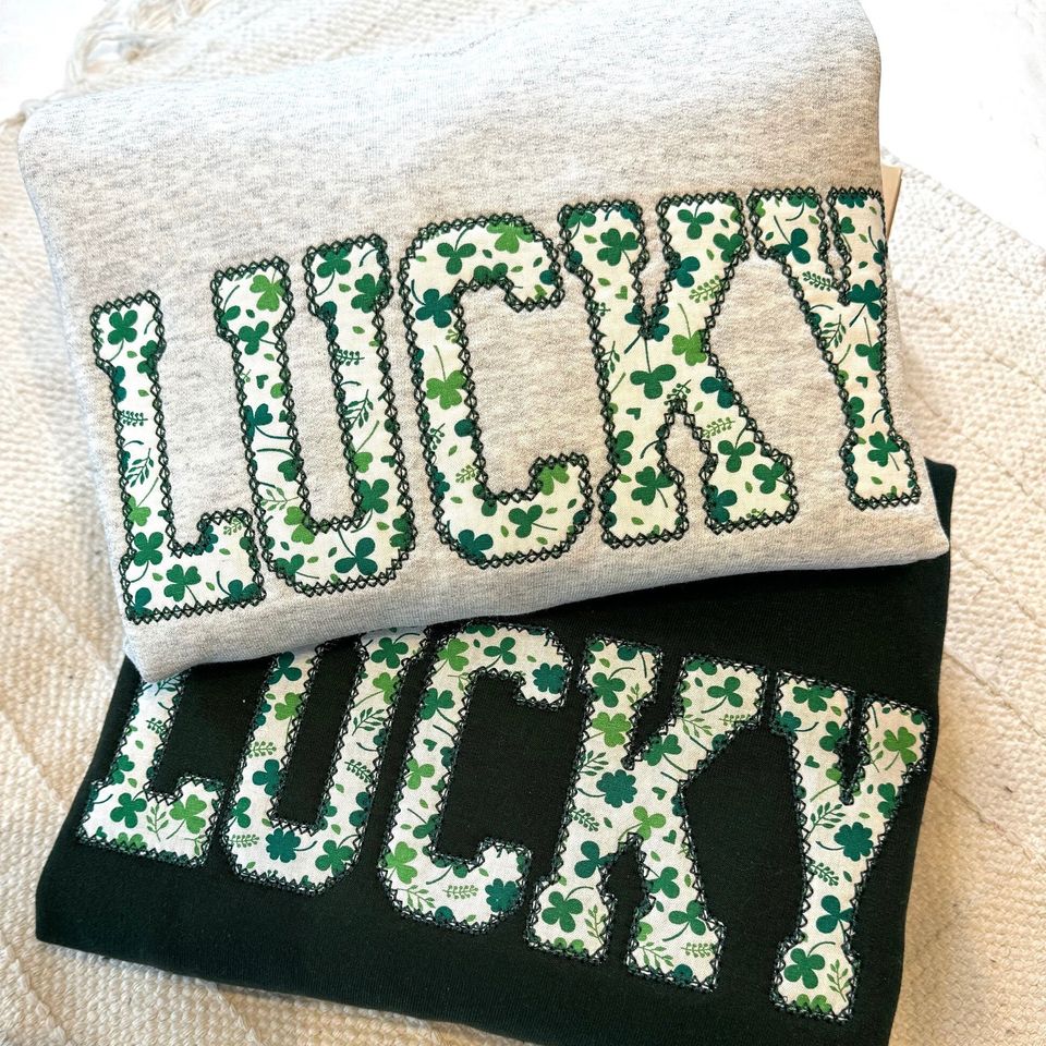 Lucky Sweatshirt, St Patty's Embroidered Sweatshirt, Shamrock Sweatshirt, Irish Four Leaf Clover Crewneck, St Patrick's Day Sweatshirt