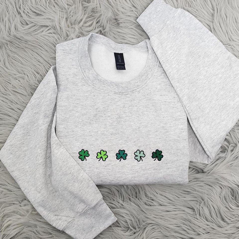 Embroidered Mini Shamrocks Crewneck: St Patrick's Day Irish Sweatshirt