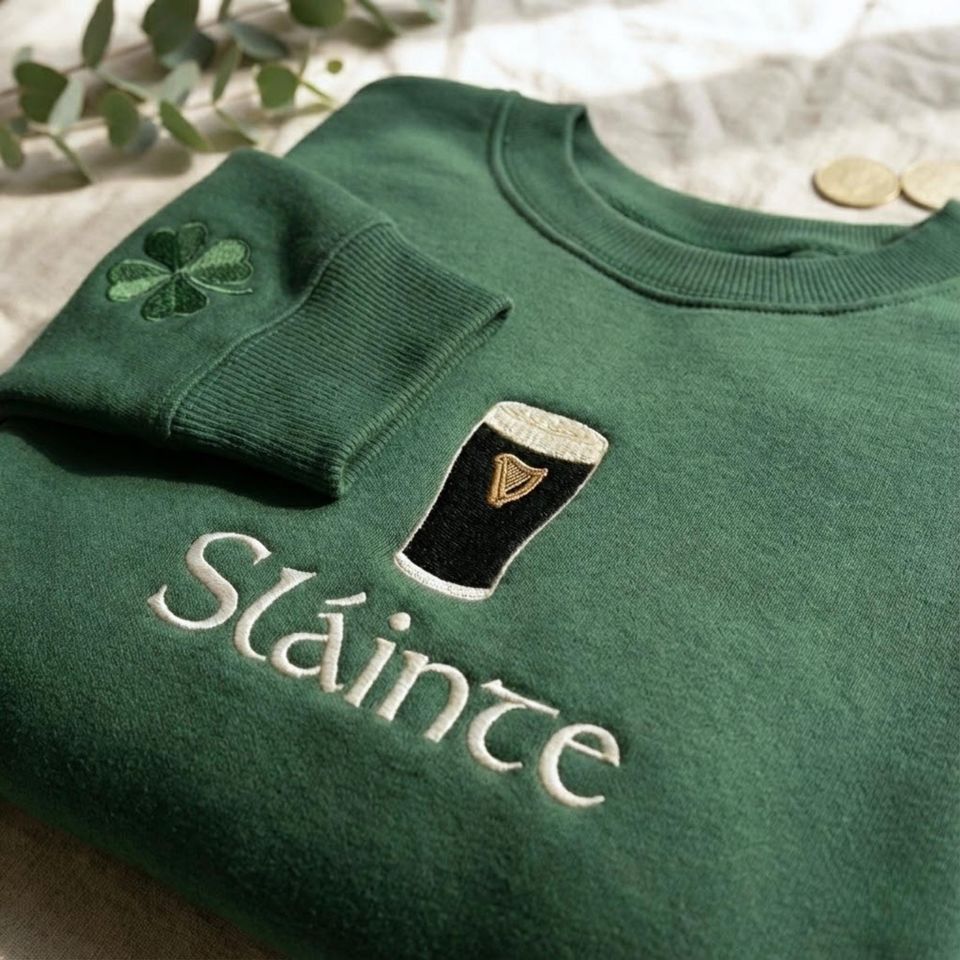 Embroidered Slinte beer Sweatshirt: Irish Beer St. Patrick's Day Tee