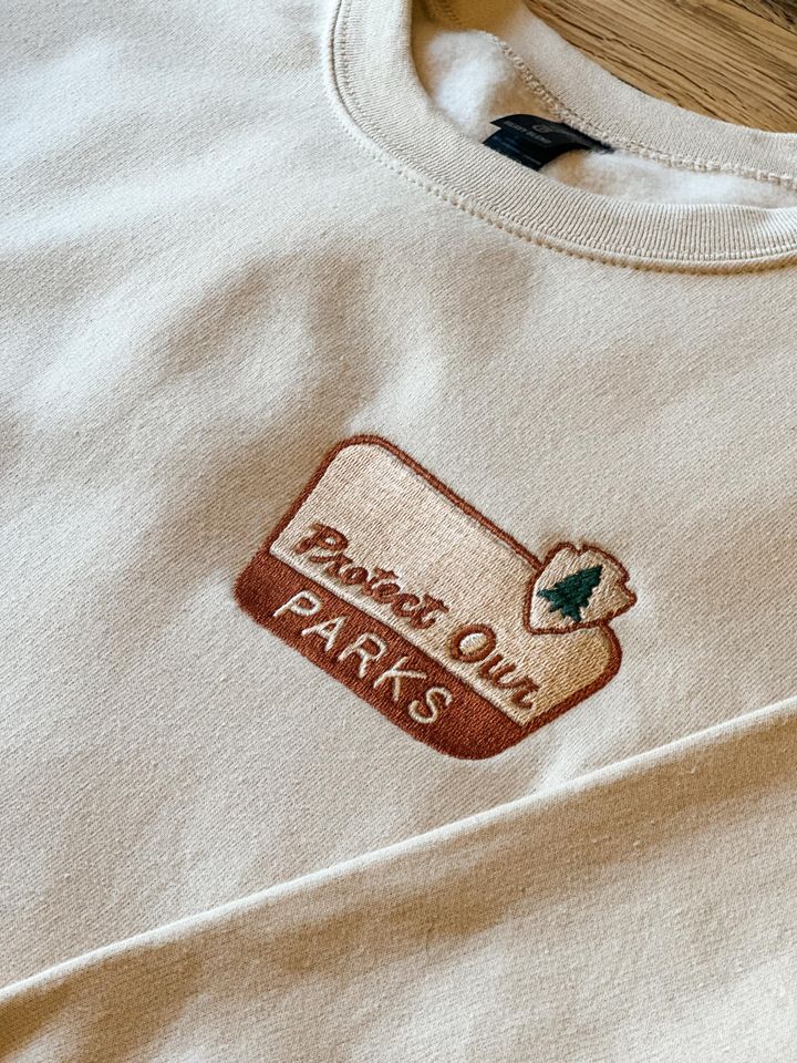 Embroidered 'Protect Our Parks' Sweatshirt: Vintage National Park Sign